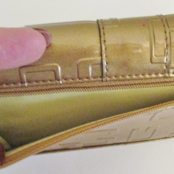 Guess Women's Tri-Fold Checkbook Wallet, Logo World SLG, Gold, G w/Rhinestones - Picture 10 of 12